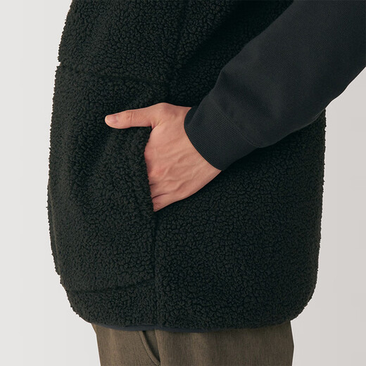 MUJI Men's Long Hair Fleece Vest Men's Men's Vest Vest Vest AB1MXA4A Black L (175/100A)