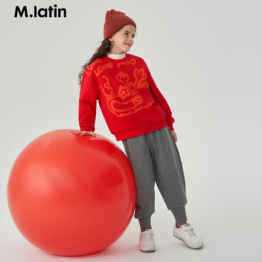 马·拉丁（M.Latin）/童装儿童卫衣年春装新款男女大童龙元素毛巾绣新年卫衣 大红 150cm