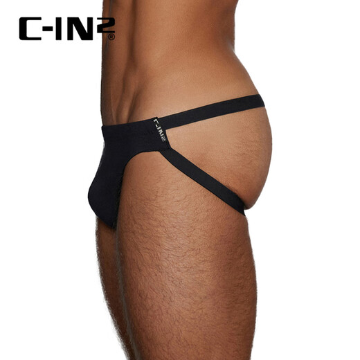C-IN2 summer new men's thong cotton plus modal U protruding buttocks, thin and sexy men's double thong 2325 001 black 1 pair L suitable for 2 feet 6-2 feet 7 waist (34-36 size)