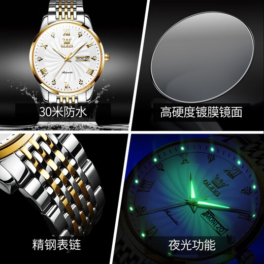 欧利时（OLEVS）瑞士认证品牌手表男机械表夜光防水全自动男士手表高档商务腕表 OLEVS-6630-钢带间白