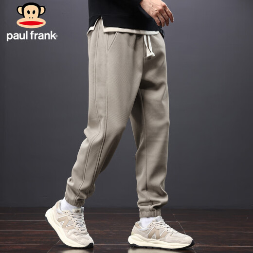 大嘴猴（paul frank）裤子男士夏季休闲裤男裤宽松运动小脚束脚卫裤男 卡其色 2XL