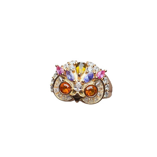 Shiyi Natural Fanta Garnet Owl Ring for Women S925 Sterling Silver Purple Tooth Tanzanite Opal Little Red Book Same Style Rose Gold Natural Fanta Stone + Topaz + Yellow Sapphire Opening Adjustable