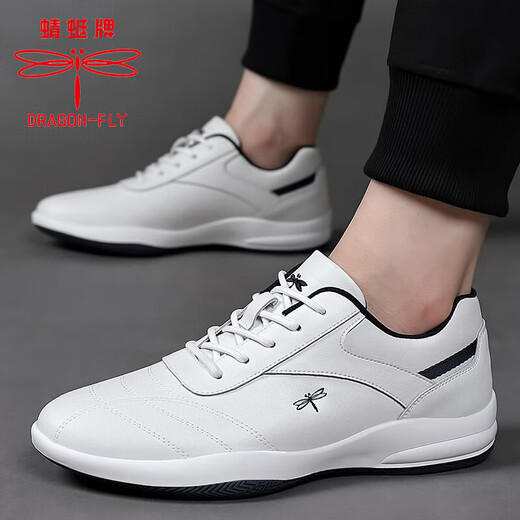 Dragonfly Brand Herrenschuhe neue vielseitige Herren Lederschuhe Sport und lässige Kuhwahnsinnsschuhe Koreanische Kleidung-resistente weiche Softweiche Running-Schuhe Männer 9877 Weiße innere Höhe erhöhen 41 41