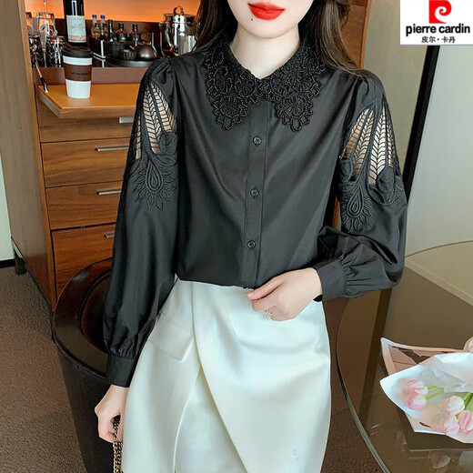 
Piercadian embroidered cotton shirt for women's autumn new fashion embroidered white shirt loose and versatile long-sleeved top CY9227 White 2XL [Suggested 131-145Jin [Jin equals 0.5 kg]]