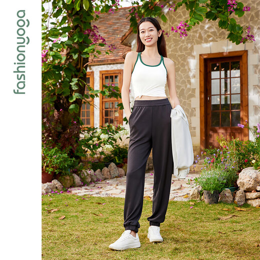 Fan Sheng Yoga Pantalon sportif mince à taille haute confortable et polyvalente pantalon de couche d'air décontractée f15911 lait noir gris xl