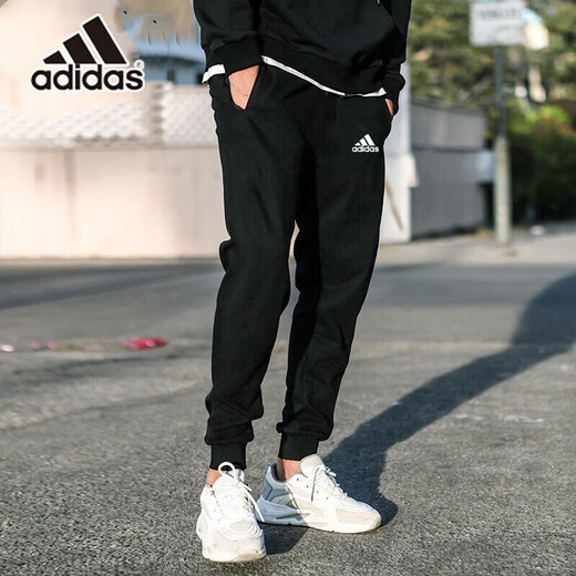阿迪达斯（adidas）官方男裤 25秋季运动裤跑步训练裤子棉质透气宽松休闲长裤卫裤男 GK9226/黑色-单层/时尚logo L