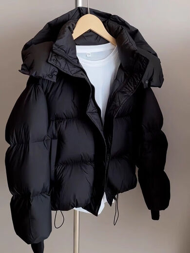 Semir Down Cotton Jacket Women's Short 2025 Winter New Hooded Thickened Bread Jacket Loose Winter Cotton Jacket Black S 80-105Jin Jin is equal to 0.5 kg