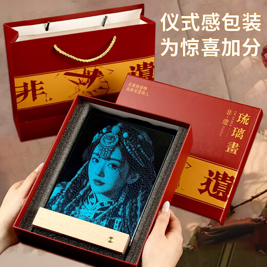 山迪锤子画定制玻璃画真人照片定制生日送女友老婆结婚周年纪念日礼物 竖版30*40【充电底座+礼盒】