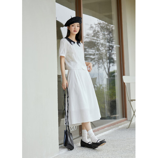 Zihan (ZIHAN) Zihan shirt skirt suit women's summer new forest style sweet jacquard shirt mid-length skirt two-piece set white XS