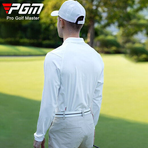 PGM高尔夫服装男装长袖t恤秋冬季运动落肩上衣弹力polo衫 YF761-白色 L