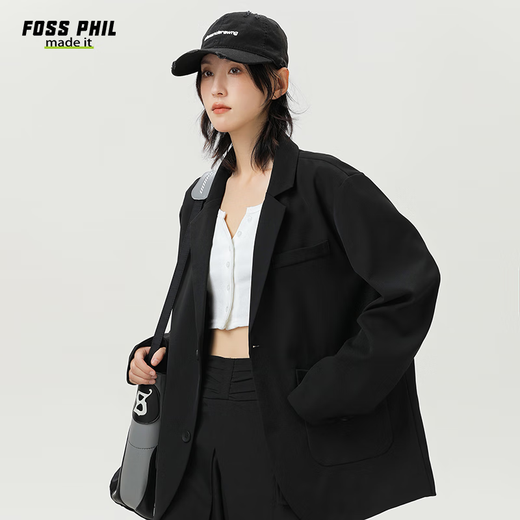 Foss Phil西装外套男女春秋季潮牌宽松商务休闲百搭小西服上衣K8黑色2XL
