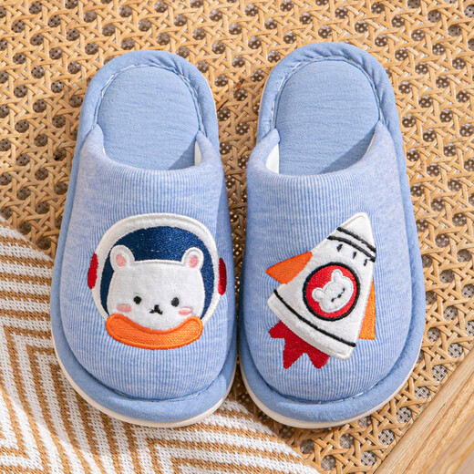 Robot Pig Children's Slippers Spring and Autumn Baotou Boys and Girls Home Breathable Non-Slip Cotton Slippers for Middle and Large Children Children Blue Size 30-31 Inner Length 19cm