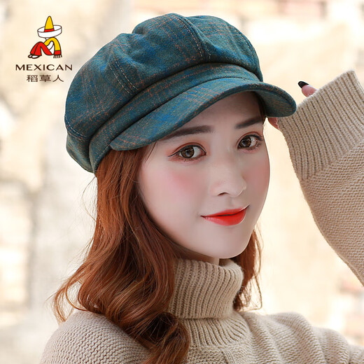 Scarecrow (MEXICAN) Hat Women's Autumn and Winter Cute Korean Versatile Japanese Painter British Newsboy Hat Octagonal Hat Beret Woolen-Red