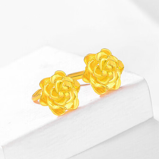 Saphire gold earrings for women, pure gold 999.9 blooming flower earrings, about 2.95 grams