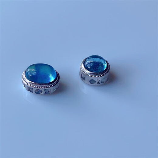 Xinxiang S925 silver inlaid natural aquamarine accessories diy bracelet necklace accessories separated beads silver jewelry large hole beads silver inlaid aquamarine No. 2