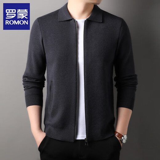 罗蒙男士开衫毛衣宽松翻领线衣春秋季简约百搭含羊毛针织衫外套男装潮 古月绿色 L 175 【适合135-150斤】
