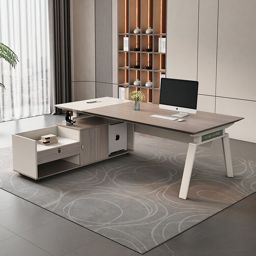 Henghan Manager Desk Best Selling Boss Desk President Desk Office Simple Modern Executive Desk Manager Desk Desk and Chair Technology Gray 1.8 Meter Supervisor Desk + Movable Side Cabinet + Headrest Chair