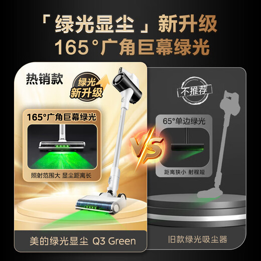 Midea vacuum cleaner household Q3 Green wireless handheld vacuum cleaner high-power super suction green light dust display mite removal dust car-mounted lightweight large suction
