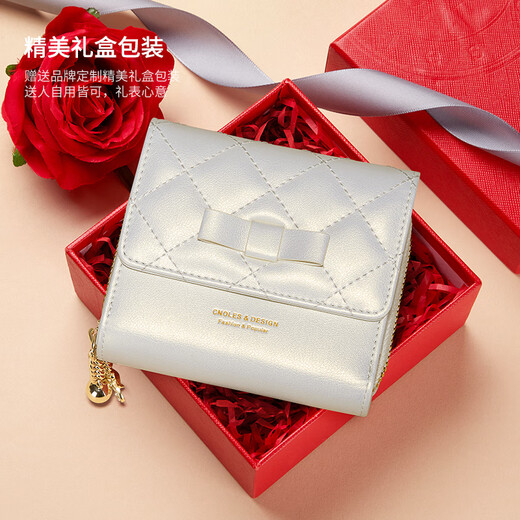蔻一（Cnoles）牛皮钱包女轻巧零钱包多功能卡包手拿包高级感生日礼物送女朋友 贝壳白【新款走心实用礼物送老婆】