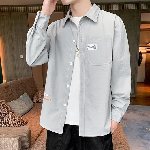 Pei Shiyan 2025 new spring and summer shirt men's long-sleeved plaid slim casual shirt formal men's shirt trendy men's khaki 9922 khaki S (high) quality (70-85Jin Jin is equal to about 0.5 kg)
