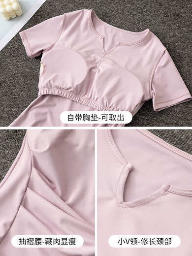 Aimengniao Yoga Suit Women's Pilates Fitness Suit 2024 New Fitness Morning Running Suit Casual Quick-drying Pants Suit - Pink Purple + Purple M (Please refer to bust and waist for size selection)