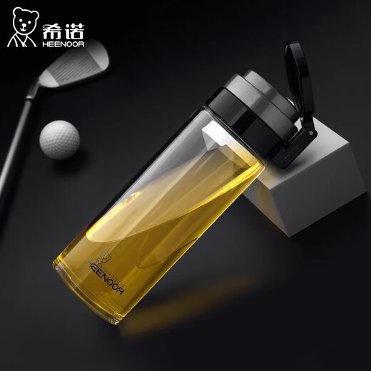 希诺玻璃杯单层加厚男士经典大容量水杯家用便携车载带提环过滤泡茶杯 6076-695ML-隐形提环-送杯刷杯套