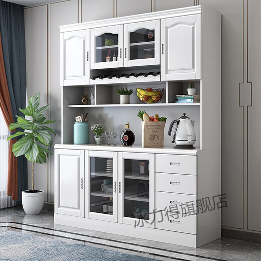 XMSJ Einfache moderne massive Holzkabinett Wohnzimmer Küche Wand Einseiten Essseite Weinschrank Schrank Aufbewahrung Tee Schrank 1,05 Meter 829# Walnuss Farbe 4 Türen