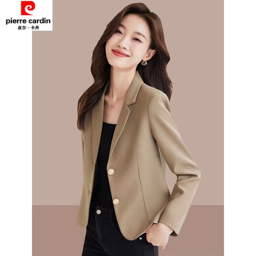 Pierre Cardin Small Brown Suit Jacket Women's 2026 Autumn New Sexy Street Temperament Short Small Suit Black M Recommended 95-105 Jin Jin equals 0.5 kg