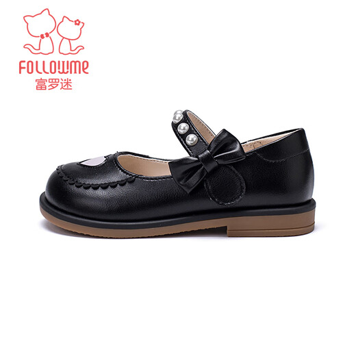 Fuluo Mi Girls Small Leather Shoes Spring and Autumn New Style Fashionable Performance Princess Shoes Black 35