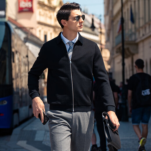 Mr. Bu Lapel Knitted Wool Jacket Men's Autumn and Winter Double Side Pockets Warm Sweater Cardigan Black XXXL/190