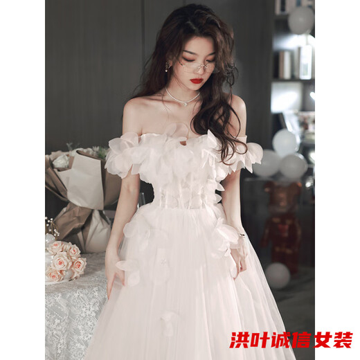 事思仙气晚礼服裙女法式感高端轻奢小众生日森系婚纱成人在逃公主 白色 M 165