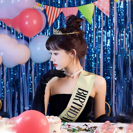 Bo Na Ling Crown Tiara Happy Birthday Shoulder Strap Crown Little Princess Adult Ceremony Headband High-end Wedding Photography Props Golden Crown Gift Box Crown + Shoulder Strap