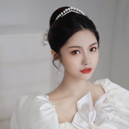 Fat Donglai's same style pearl headdress Korean style bridal crown crown flower hairpin rear area flower pearl crown