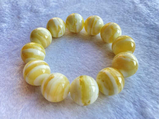 Junbu Beeswax Bracelet White Honey Melaleuca Snow Monster Pattern Men's Bracelet Women's Russian Material Chicken Fat Yellow Single Circle Buddha Bead Gift 12mm Melaleuca Snow (17 pieces, about 18 grams)