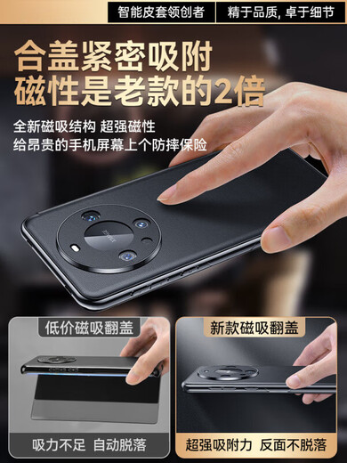 息尼适用华为Mate60pro手机壳真皮磁吸翻盖Mate60新款智能视窗保护套mt镜头全包防摔por+商务m60外壳 商务款【优雅黑】升级牛皮  华为 Mate 60