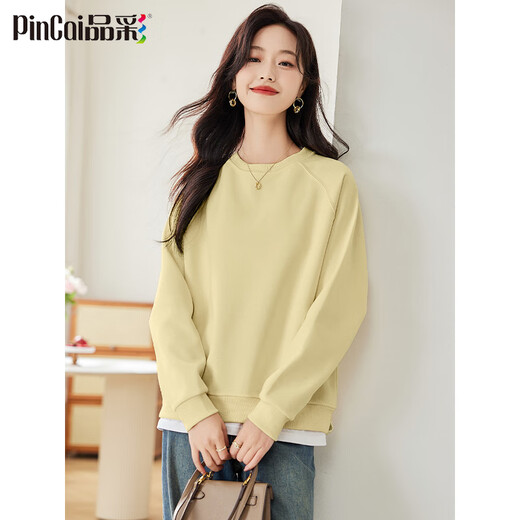 PinCai Relaxed Sweatshirt Women's Simple Solid Color Round Neck Fake Two-piece Spliced ​​Sweatshirt Loose and Versatile Top P141W1739