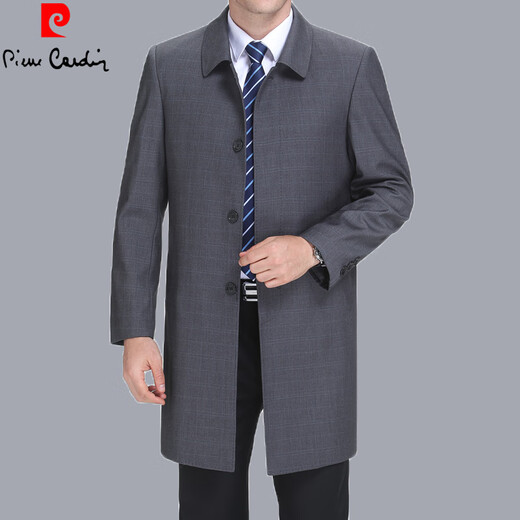 Pierre Cardin windbreaker men's mid-length spring and autumn middle-aged and elderly men's dad suit. Collar plus size top jacket lapel gray plaid 200 5XL size