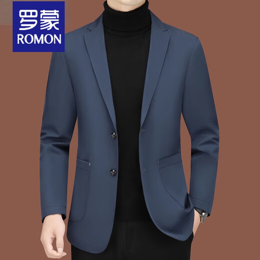 
ROMON casual suit men 2025 new men's suit middle-aged single spring and autumn jacket slim thin top suit jacket hiding blue ZJ9889 L 175