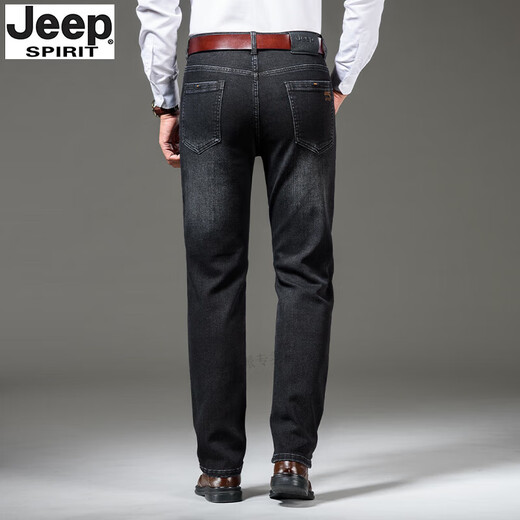 JEEP SPIRIT吉普牛仔裤男士秋冬厚款宽松直筒国际大牌中年长裤子男装 黑色-679 厚款 码【腰围2.2尺】 29