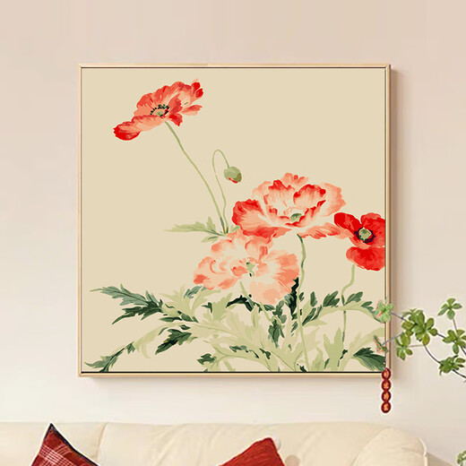 
Begonia flowers digital oil painting Chinese style flower digital oil painting DIY fill color hand-painted peony begonia qx15903 [hibiscus flower] 20*20cm thick solid wood inner frame + exquisite outer frame (