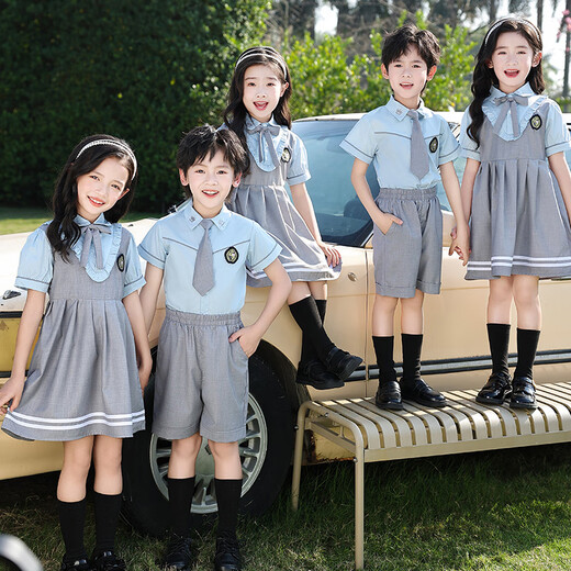 Shuttlecock Feifei Kindergarten Summer British Style Short Sleeve Set Graduation Performance Clothes Summer Clothes Primary School Uniform Class Clothes Customized Boys Blue-9909X Summer Set 150 size recommended height about 150 cm