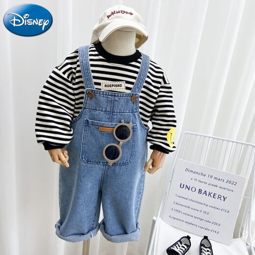 Disney Children's Overalls Spring and Autumn Thin 2024 Baby Big Pocket Jumpsuit Summer Boys and Girls Soft Jeans Blue Overalls 90