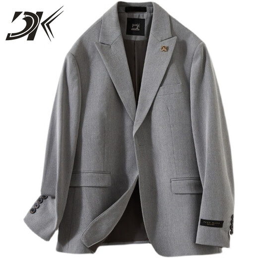 DK brand suit suit men's spring and autumn light mature style small suit jacket men's slim trendy solid color suit complete set gray suit + trousers M size