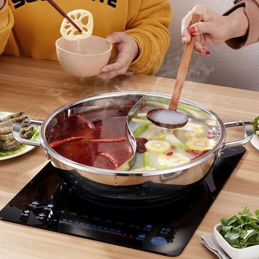 Detif Yuanyang Hot Pot with lid and thickened Yuanyang Hot Pot household stainless steel hot pot pot induction cooker open flame special pot upgraded thickened multi-layer die-cast Yuanyang without lid 28cm 40cm suitable for group dinners (no odor transfer)