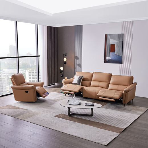 
Zhihuashi First Class Zero-Back Wall 11167 Modern Living Room Top Cowhide Electric Function Sofa Cream Orange Four-person 314cm - Double Electric