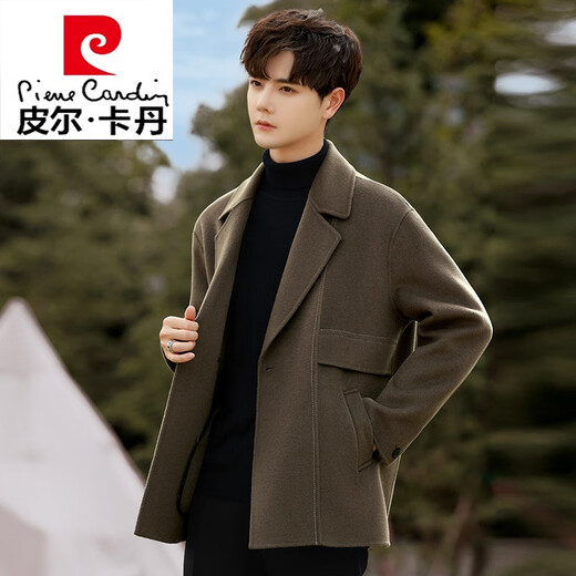 皮尔卡丹（pierre cardin）双面羊毛绒外套男士秋冬季加厚呢子风衣短款高端西装羊毛呢大衣男 黑色 S 125斤以下