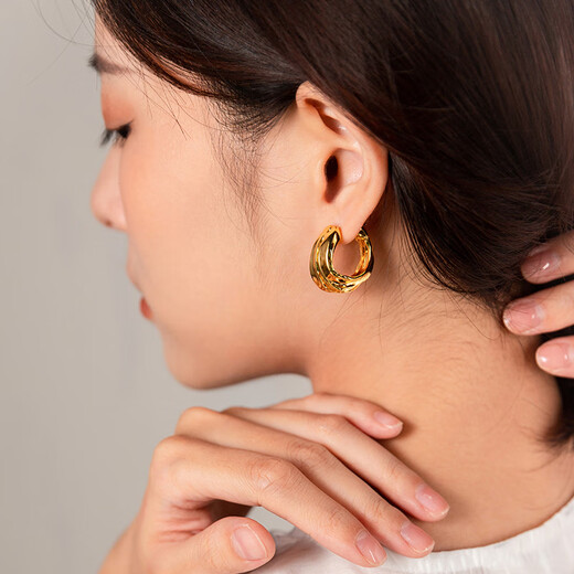 Fat Donglai's same style DL 199818k gold European and American style French retro women's 2024 new ring earrings gold feeling 18K gold plated