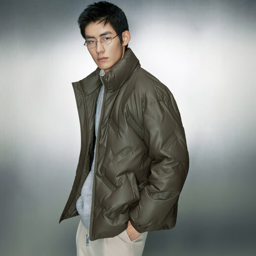 GXG Herrenkleidung, Protein-PU-Leder-Brotanzug, Stand-Alone-Jacke für Männer, 23 Winter, dunkelgrün, 175/l