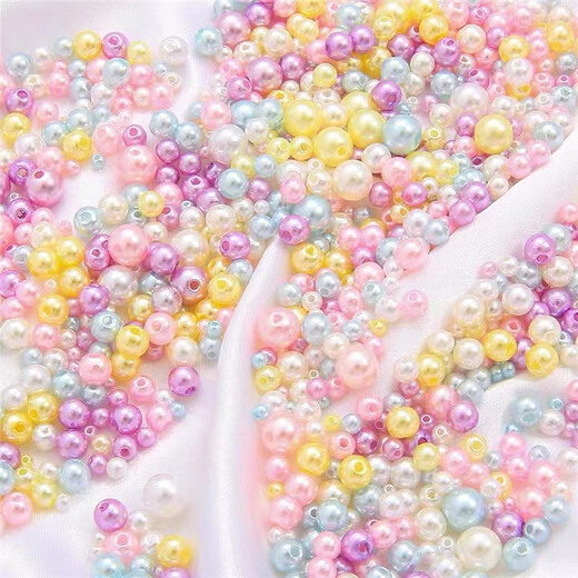 Mengkeduo diy imitation pearl loose beads handmade material decoration beads with holes beaded necklace earrings non-hole jewelry accessories macaron color (3-8mm about 120 pieces) with holes