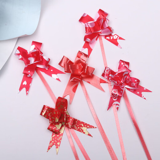 Dongzhitiandi hand-drawn flower bow ribbon decoration gift gift packaging strap flowers DIY wedding candy box hand-tie souvenir small love style hand-drawn flower 100 pieces [multi-color]